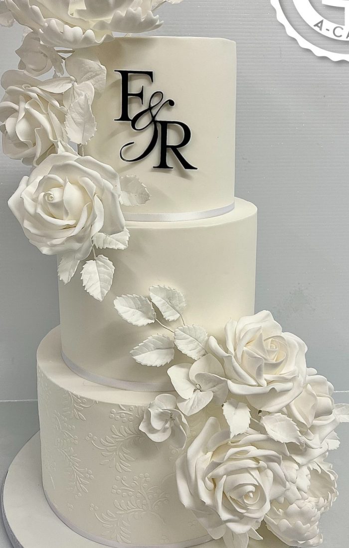 Three tier wedding cake with flowers Three tier wedding cake with flowers